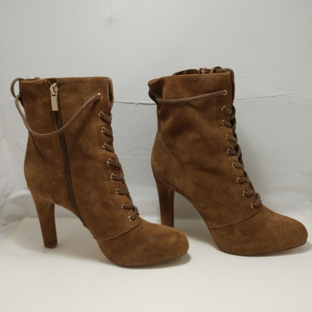 INC INTERNATIONAL CONCEPTS BISQUIT Brown zip w/LACEs  ANKLE BOOTS 9.5 US